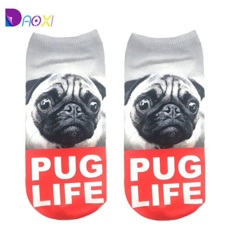 3D Printed Animal Unisex Cute Low Cut Ankle Socks (Style - Pug Life)
