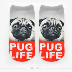 3D Printed Animal Unisex Cute Low Cut Ankle Socks (Style - Pug Life)